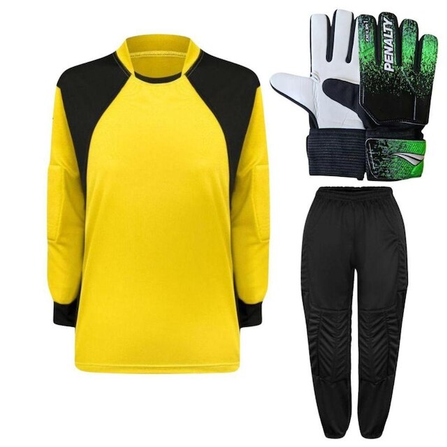 Kit de Goleiro Infantil Camisa + Calça Acolchoada + Luva